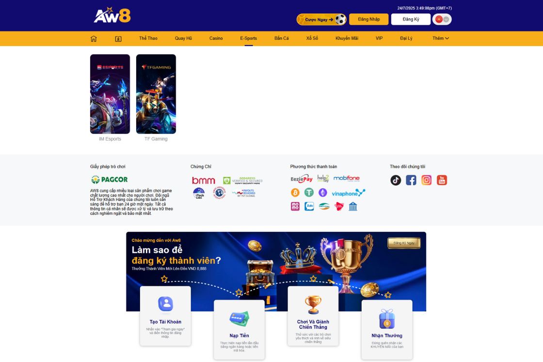 Giới thiệu: AW8 (Asia World 8) là nhà cái cá cược trực tuyến có mặt tại Việt Nam vài năm gần đây và nhanh chóng gây dựng được tên tuổi.